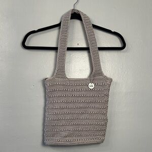 The Sak Woven Top ZIp closure Crotchet Bag cream